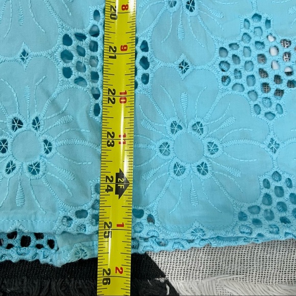 J.Crew Women's XXL Aqua Blue Long-Sleeve Eyelet Popover Blouse Casual Summer NWT - Picture 10 of 11